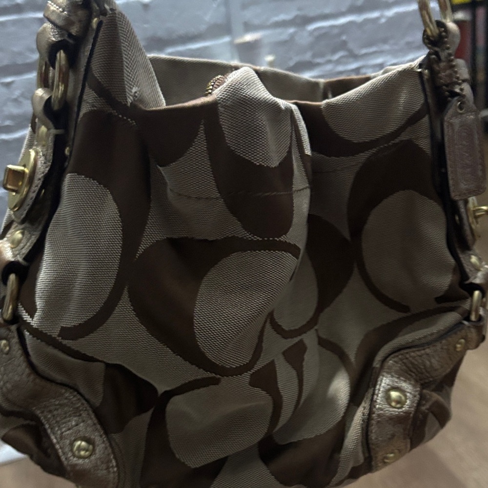 Coach Signature Brown and Tan Shoulder Bag